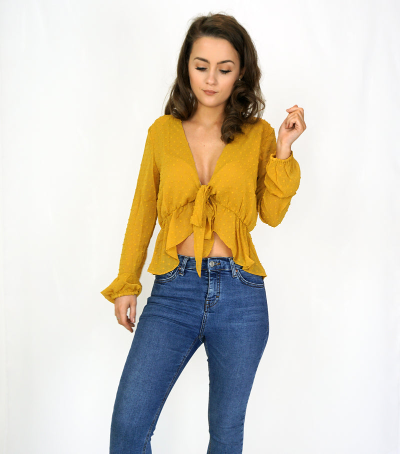 Styled Clothing Mustard Textured tie up top