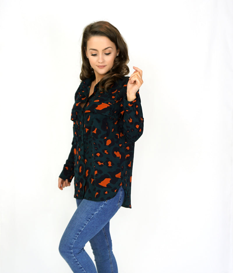 Styled Clothing Green and Orange Print Blouse