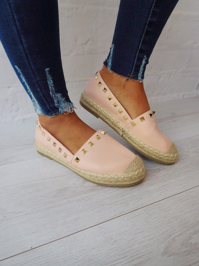 Styled Clothing Pink Espadrilles with Gold Studs