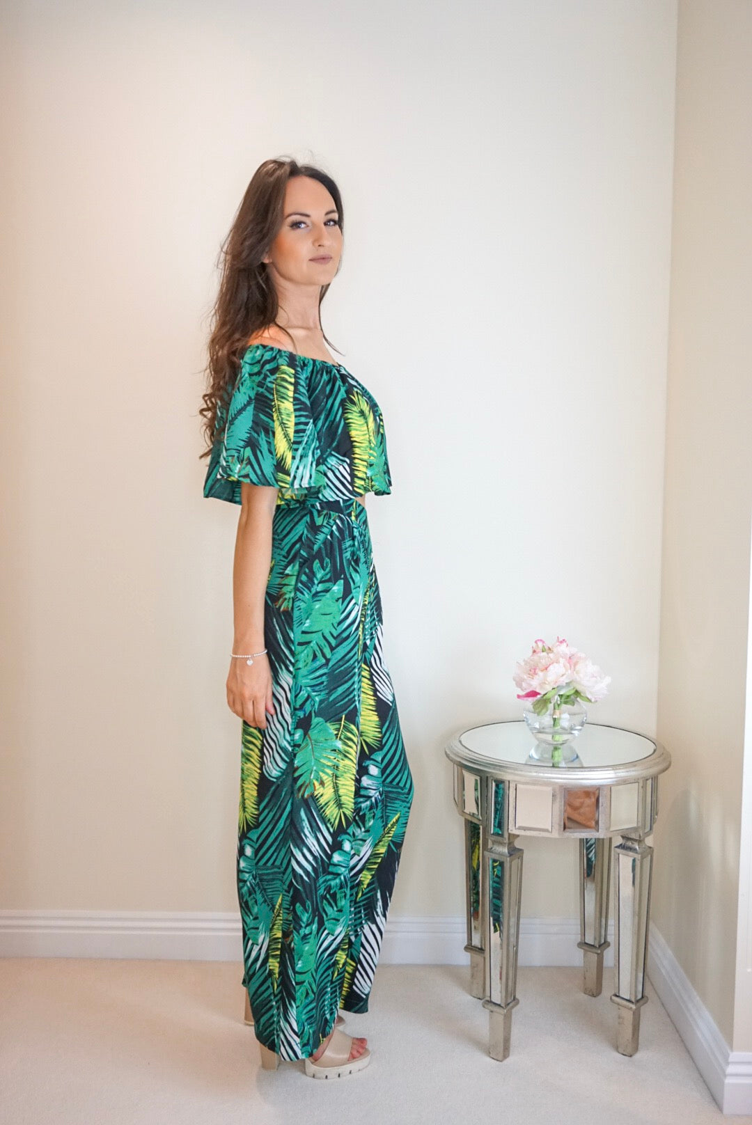 Styled Clothing Green Palm Print Top and Trouser Matching Set