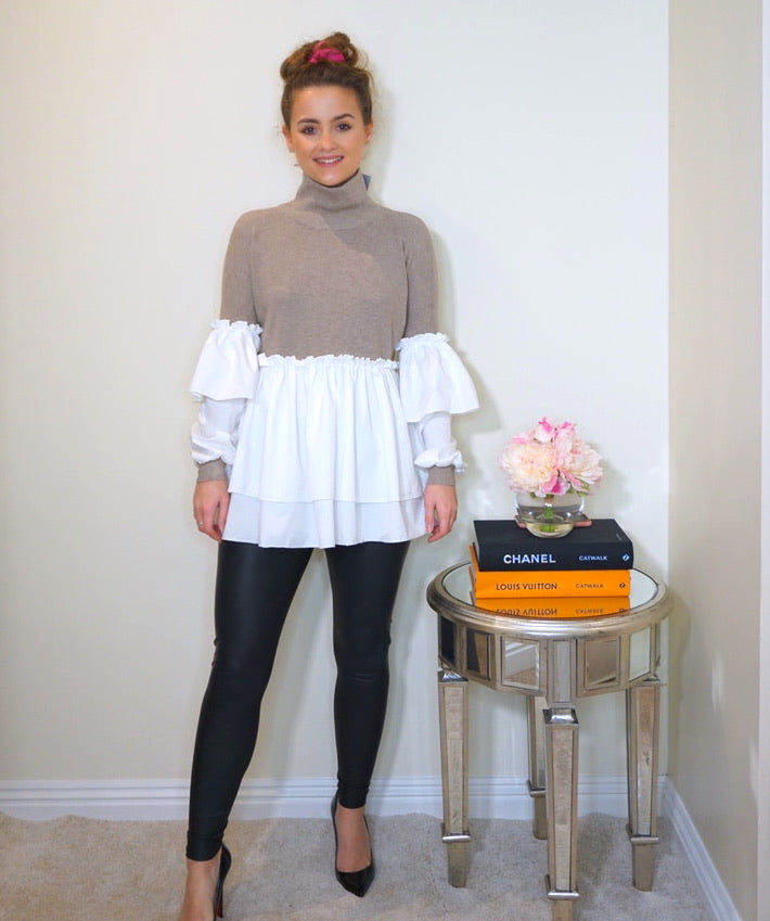 Styled Clothing Beige Jumper with Ruffle Blouse