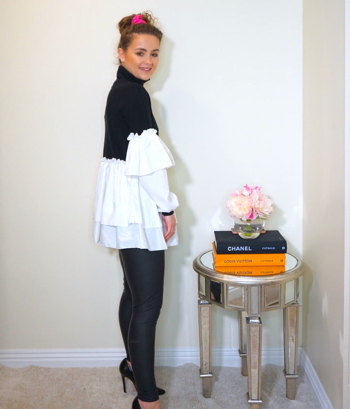 Styled Clothing Roll Neck Black Jumper with Ruffle Blouse