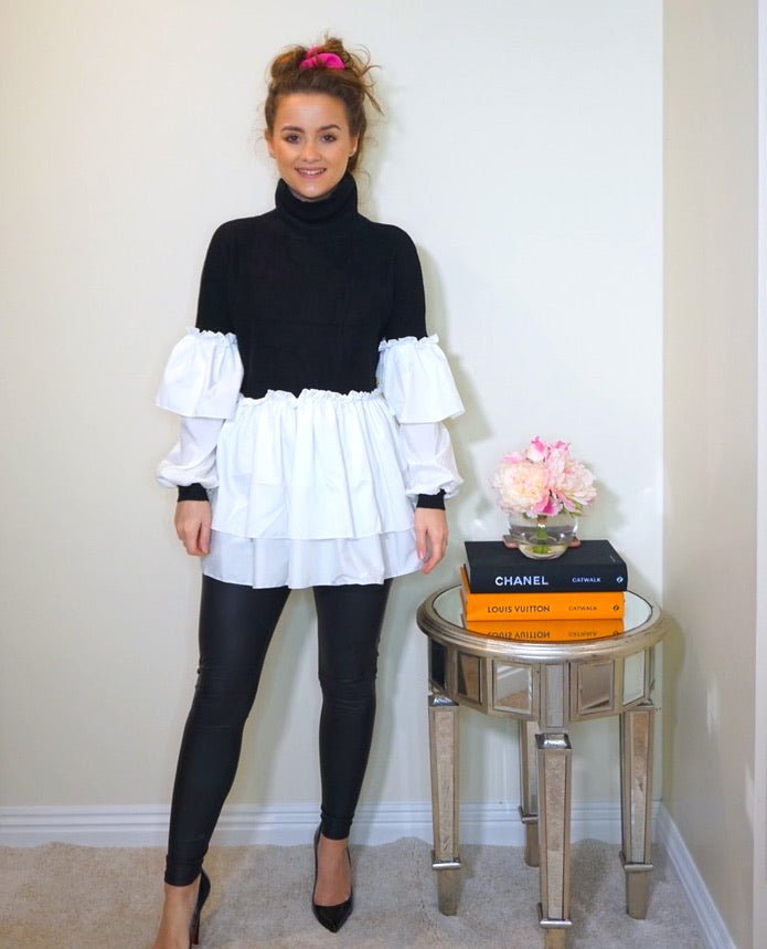 Styled Clothing Black Jumper with Ruffle Blouse