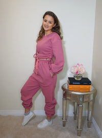 Drawstring Jumper with Joggers Set in Pink