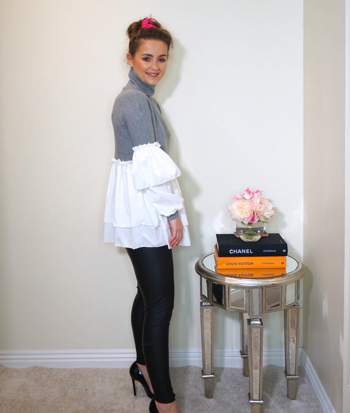 Styled Clothing Grey Jumper with White Ruffle Blouse