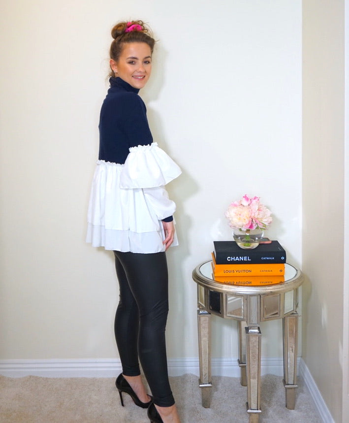 Styled Clothing Navy Jumper with White Ruffle Blouse