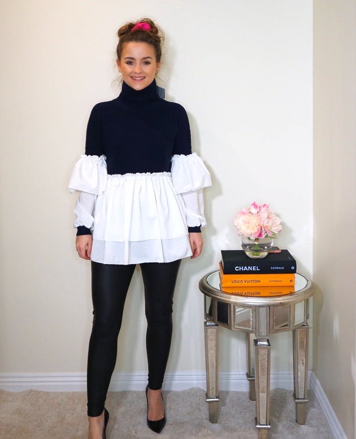 Styled Clothing Navy Jumper with Ruffle Blouse