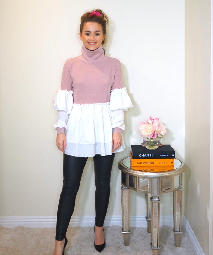 Styled Clothing Pink Jumper with Ruffle Blouse
