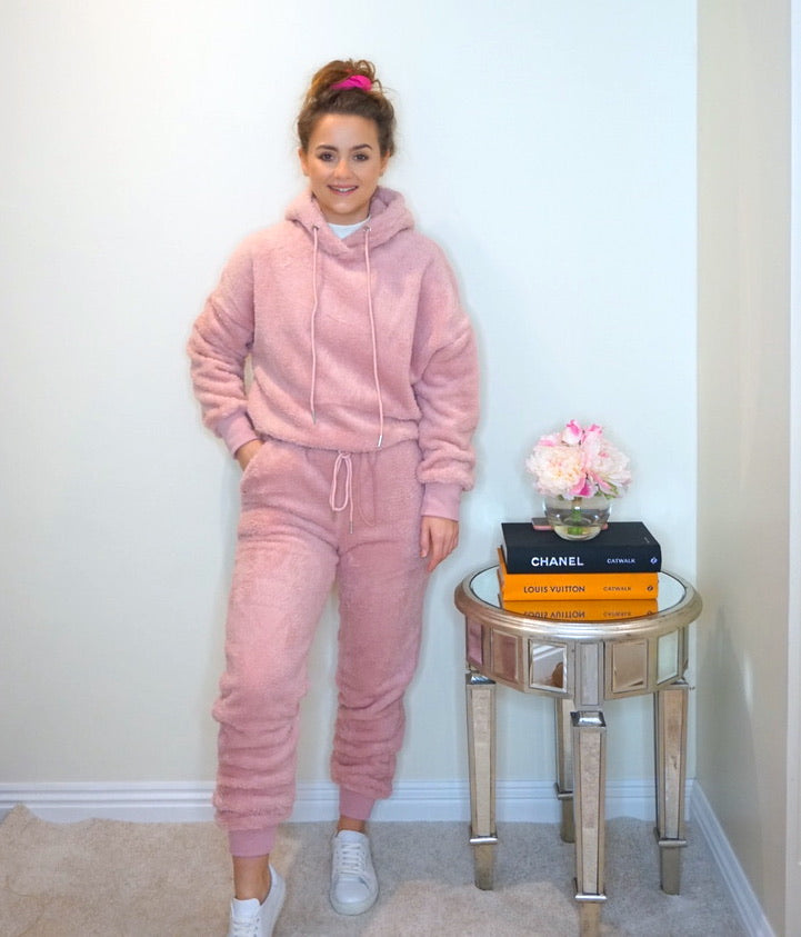 Pink teddy joggers online