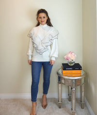 Styled Clothing Ruffle Sweatshirt with black trim Front view