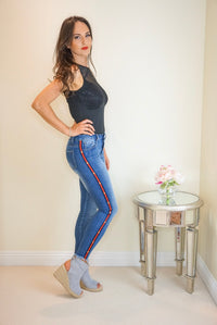 Styled Clothing Blue Jeans with Bee Details side view