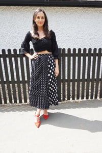 Styled Clothing High Waisted Black and White Polka Dot Midi Skirt