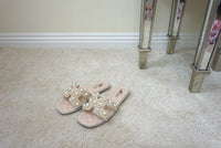 Beige Pink Pearl Embellished Sandals Slides Hermes style