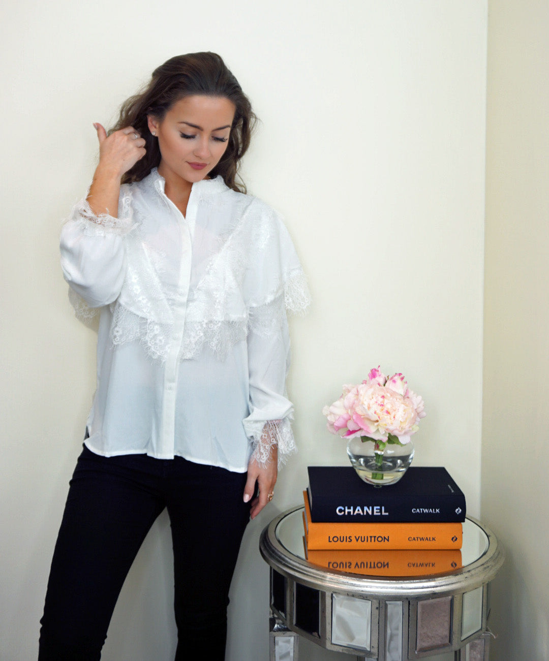 Styled Clothing White Lace Trim Shirt