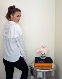 Styled Clothing White Lace Trim Blouse Back View