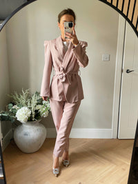 Cropped Trouser Suit in Blush Pink