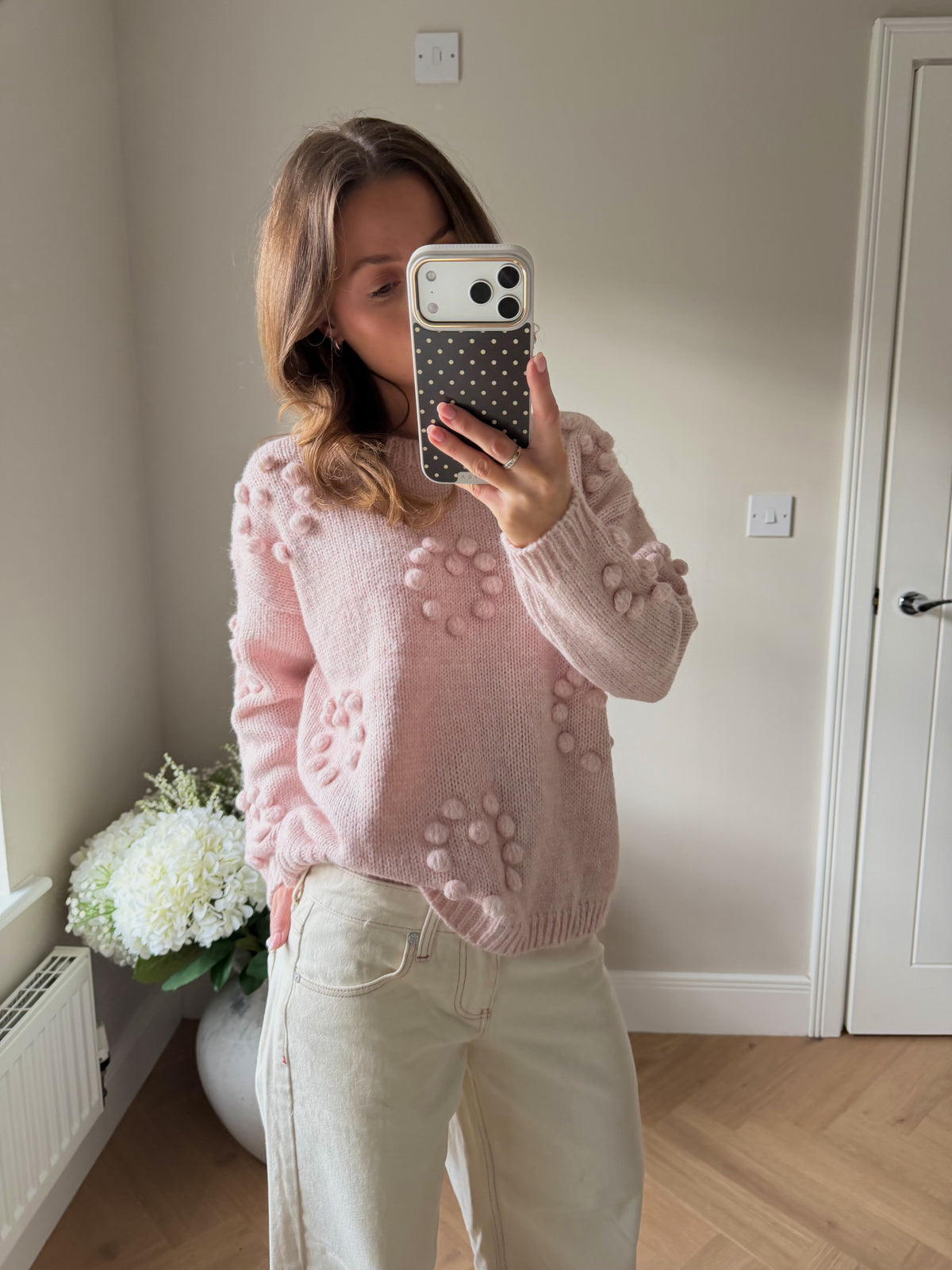 Styled Clothing pink knitted pom pom jumper