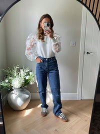 Lace Mesh Sleeve Jumper in White