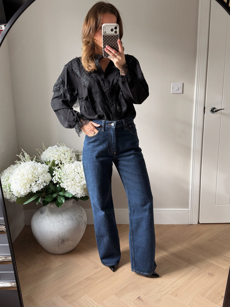 Blouse with Lace Detailing in Black