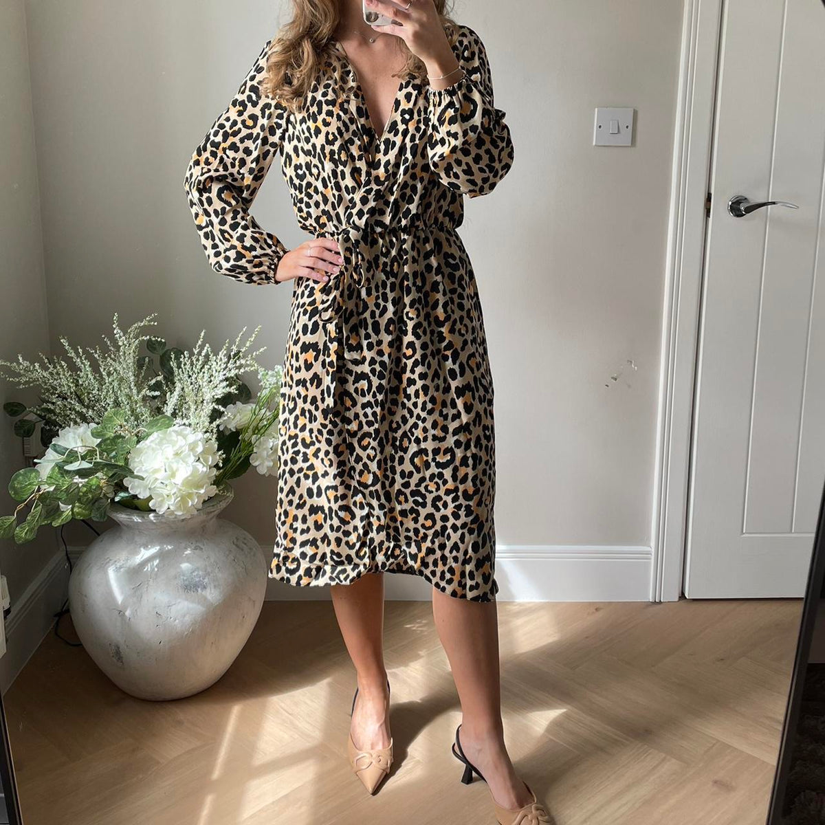 Midi Wrap Dress in Leopard Print