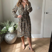 Midi Wrap Dress in Leopard Print