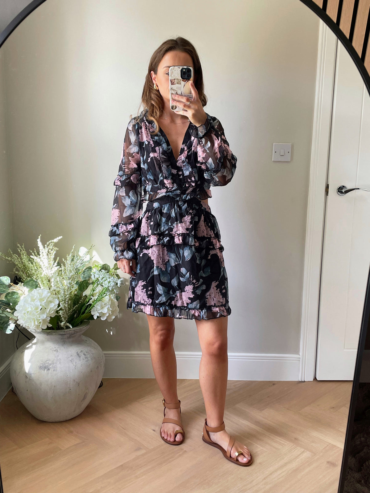 Floral Lace Back Chiffon Dress in Black
