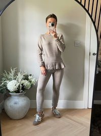 Fine Knit Lounge Set with Ruffle Hem in Taupe