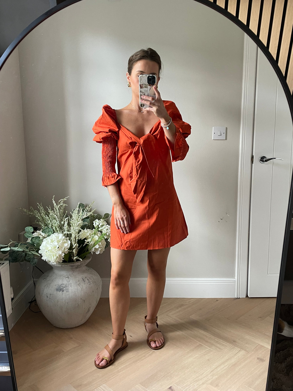 Puff Sleeve Summer Dress in Rust