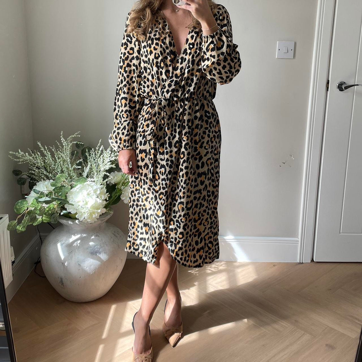 Midi Wrap Dress in Leopard Print
