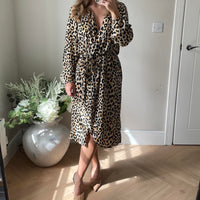 Midi Wrap Dress in Leopard Print