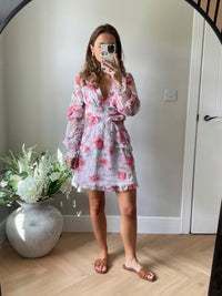 Floral Lace Back Chiffon Dress in White