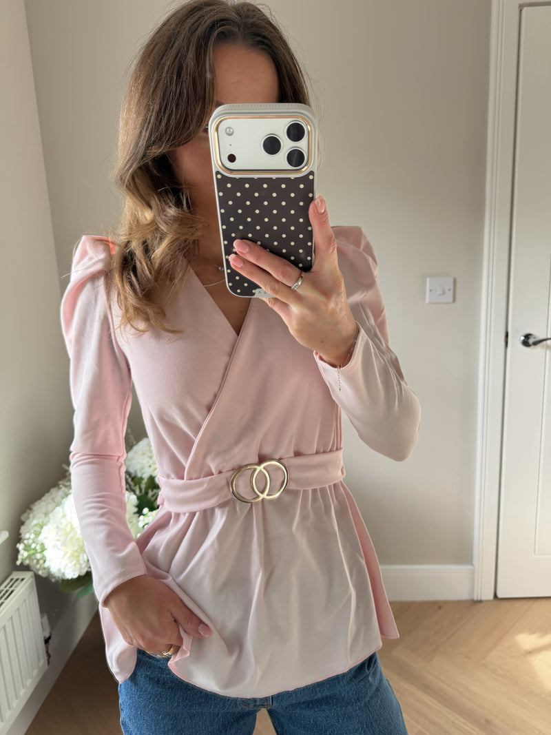 Double Ring Belt Top in Pink