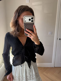Textured Tie Up Blouse in Black