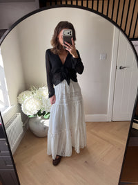 Textured Tie Up Blouse in Black