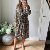Midi Wrap Dress in Leopard Print