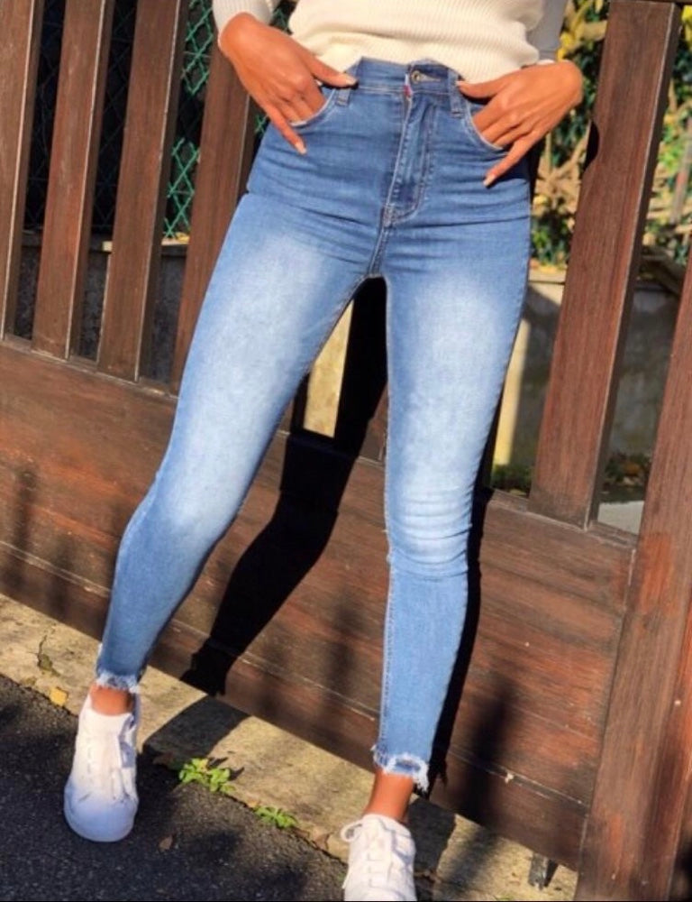 Styled Clothing Blue Distressed Hem Skinny Jeans