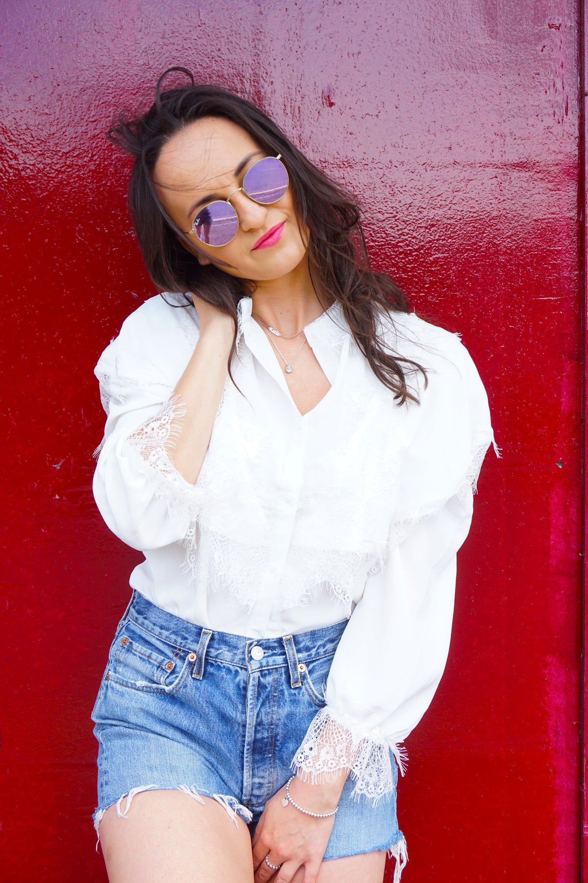 Styled Clothing White Lace Trim Blouse