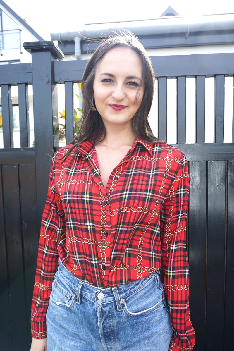 Styled Clothing Red Chain Print Blouse