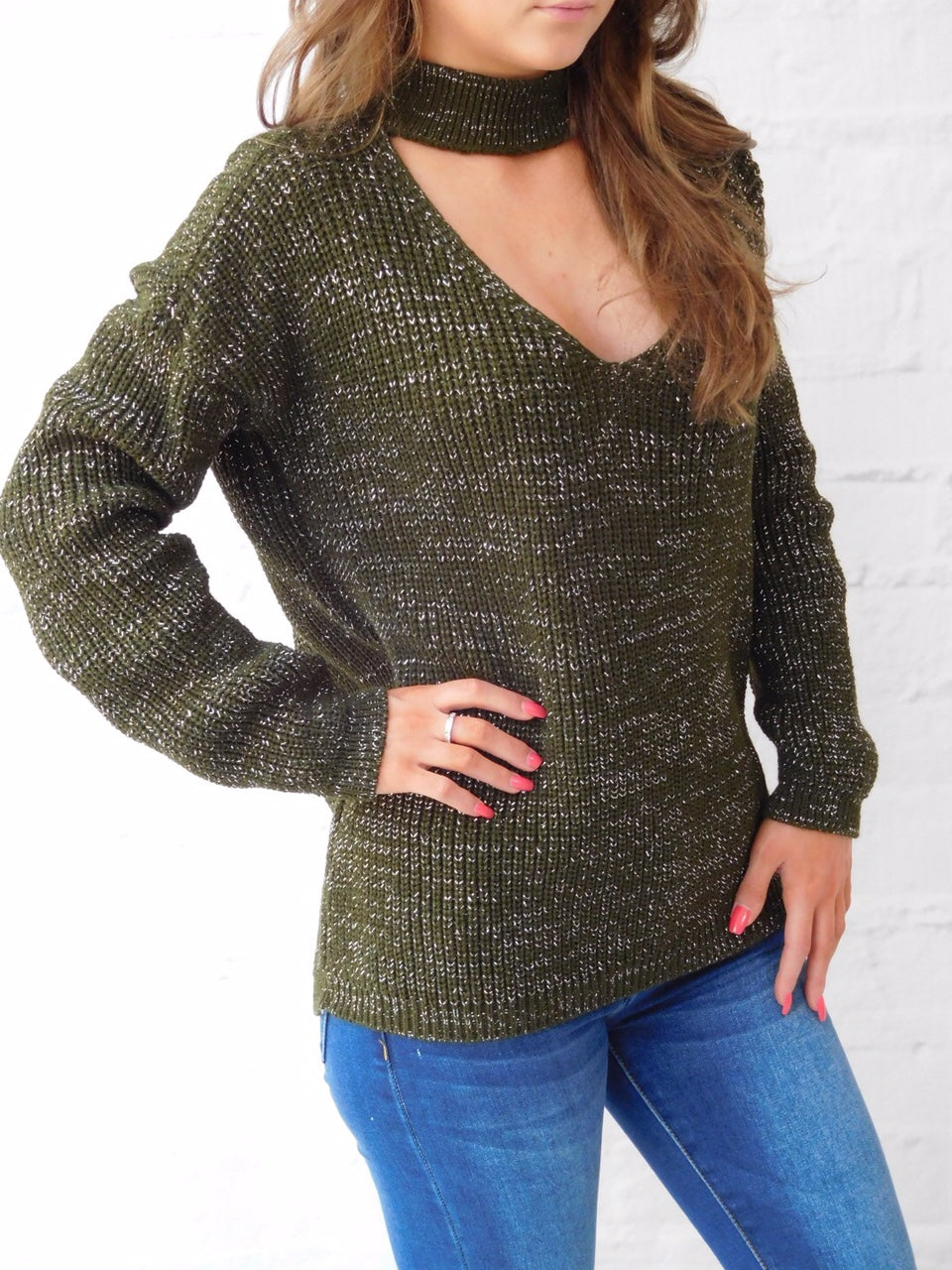 Styled Clothing khaki Jumper with silver thread
