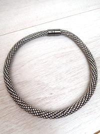 Styled Clothing Chunky choker necklace with rhinestones in metallic grey, magnetic clasp