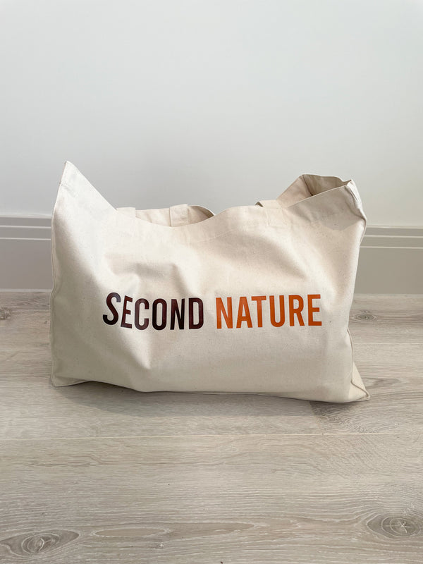 Natural coloured large shopper bag with oversized second nature logo