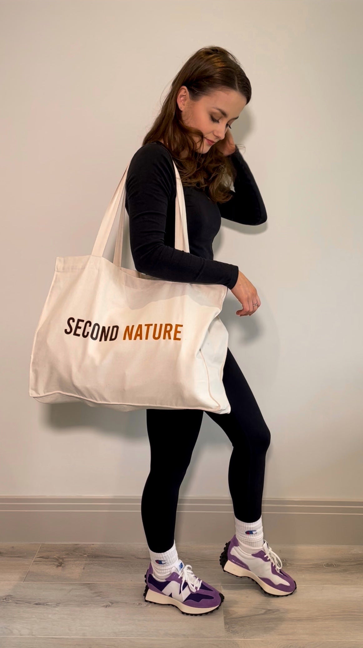 Large cotton shopper bag with screen print Second Nature logo