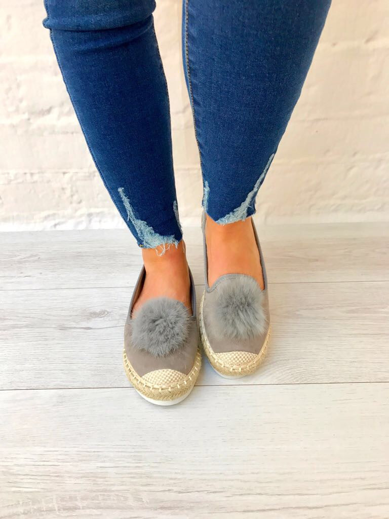 Styled Clothing Grey Pom Pom summer espadrilles