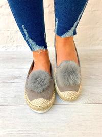 Styled Clothing Grey Faux Fur Pom Pom espadrilles