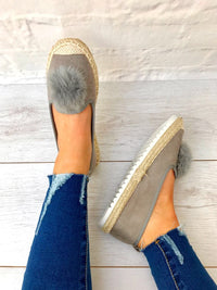 Styled Clothing Grey Pom Pom pumps