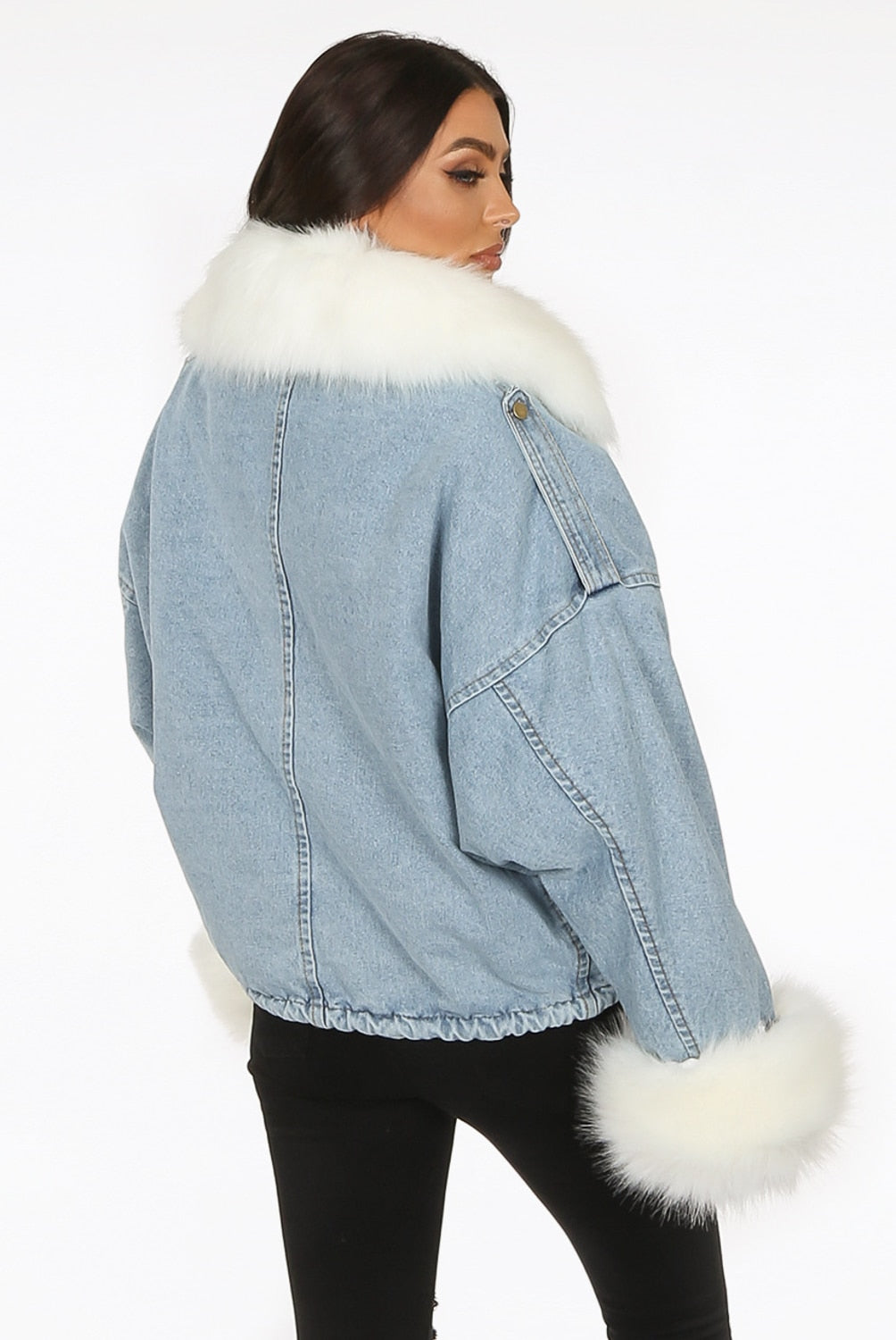 Styled Clothing Oversized Denim Jacket with Fur Back View