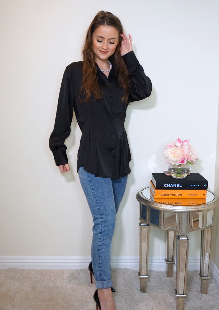 Styled Clothing Black Satin Blouse