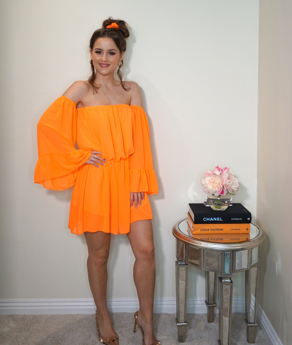 Styled Clothing Chiffon Bardot Playsuit Coral