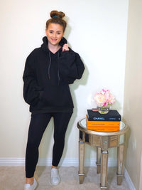 Oversized Hoodie with Ruched Sleeves in Black