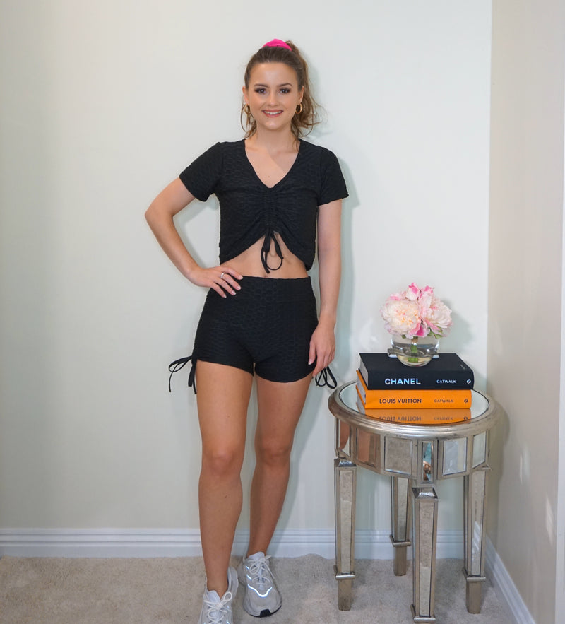 Styled CLothing Black Short Co ord Gym Set